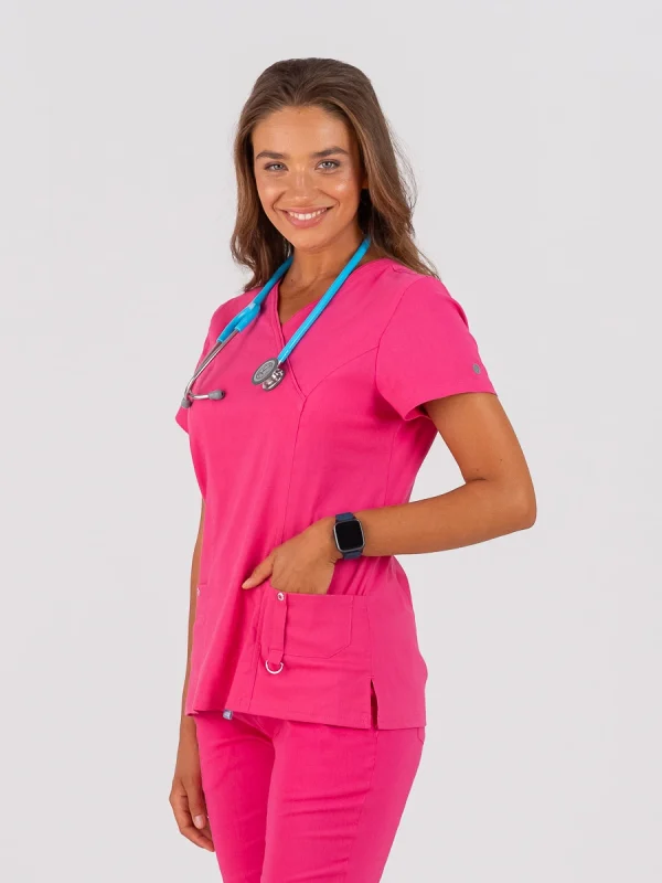 Medicinska bluza SuperStretch pink boje – rastezljiva i udobna za medicinsko osoblje, brenda BTS medicinskih uniformi