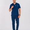 Medicinska bluza SuperStretch teget boje – rastezljiva i udobna za medicinsko osoblje, brenda BTS medicinskih uniformi